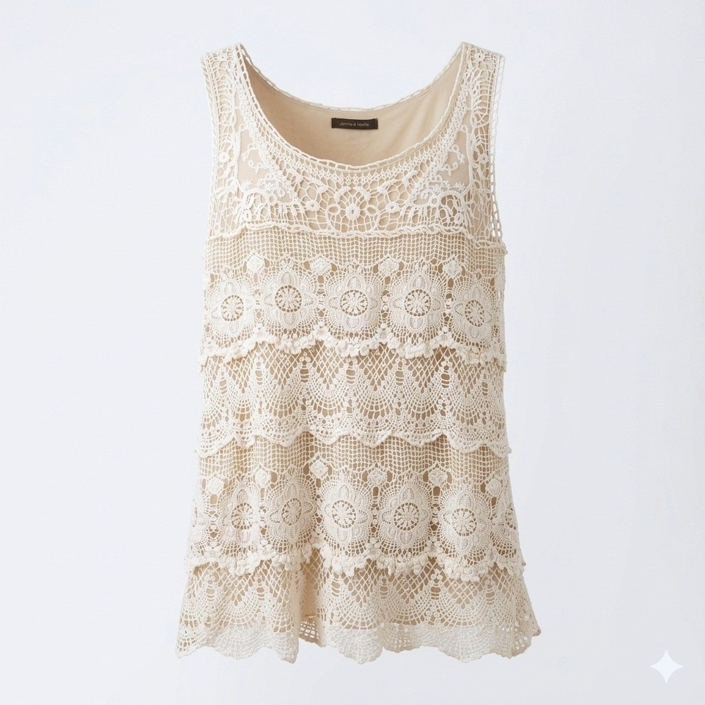 Jennie & Marlis Cream Crochet Lace Layering Tank Top XL Fairy Coquette Cottage